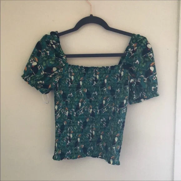 Anthro DOLAN Smocked Puff-Sleeved Toucan Top S - Picture 4 of 12